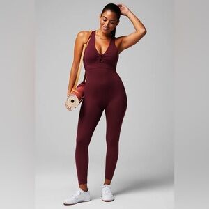 Fabletics Oasis Twist Front 7/8 Jumpsuit In Merlot Onesie